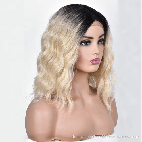 wholesale short Wavy Synthetic Lace Front Wig Lace Part Wig For Women Heat Resistance fiber ombre Synthetic Wigs Lace Front
